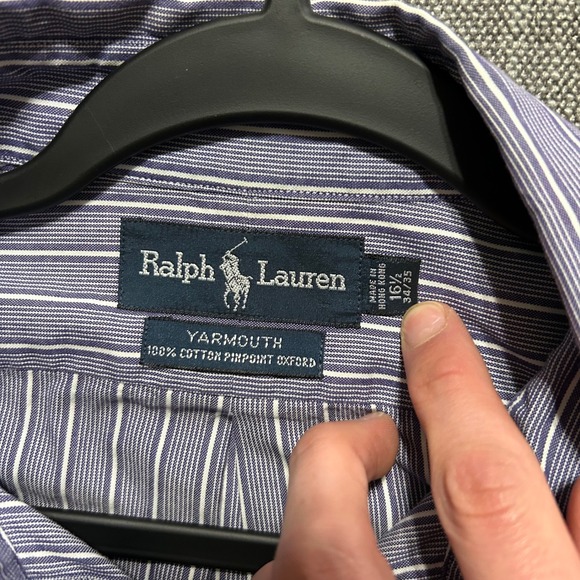 Ralph Lauren Yarmouth Mens 16.5 34/35 Blue White Striped Pinpoint Oxford Shirt - Picture 2 of 5
